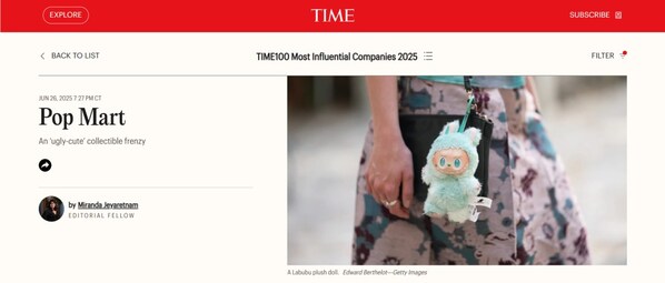 Reshaping the Global Trend Industry with Its IP Ecosystem, POP MART Named to TIME's 2025 List of the World's Most Influential Companies