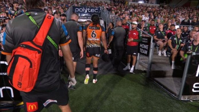 Wests Tigers dealt double blow as Jarome Luai and Adam Doueihi injured in loss to South Sydney Rabbitohs