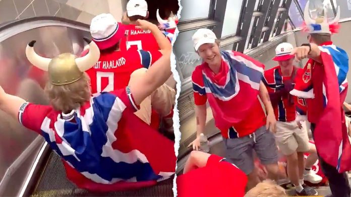 Viking madness grips Boston escalator as Norway fans march toward World Cup match