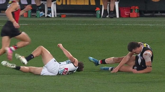 Port Adelaide star Mitch Georgiades ruled out with concussion after brutal mid-air collision