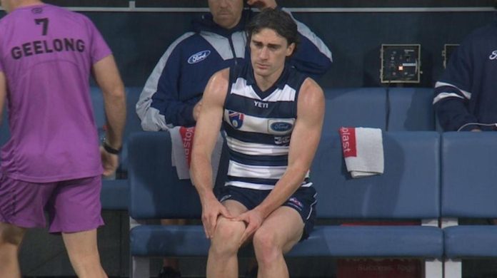 Worrying scenes as ‘frustrated’ Geelong star Gryan Miers hurts injured knee again